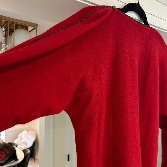 Magaschoni Tomato Red Cashmere Boat Neck Zip Sweater - Size M - Picture 6 of 15